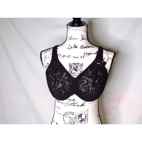 🆕 WACOAL Halo Lace Full Figure Underwire Unpadded Bra 38C Black #65547 - Picture 5 of 8